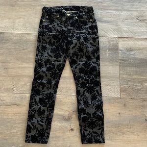 7 for all mankind black velvet printed denim pants jeans size 25